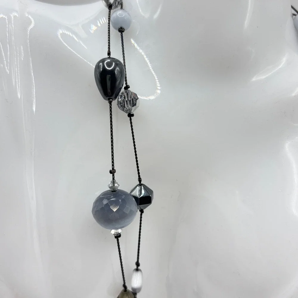 Fairy‎ Goth Beaded Long Double Strand Necklace Dabby Reid Grey Black Glass Resin